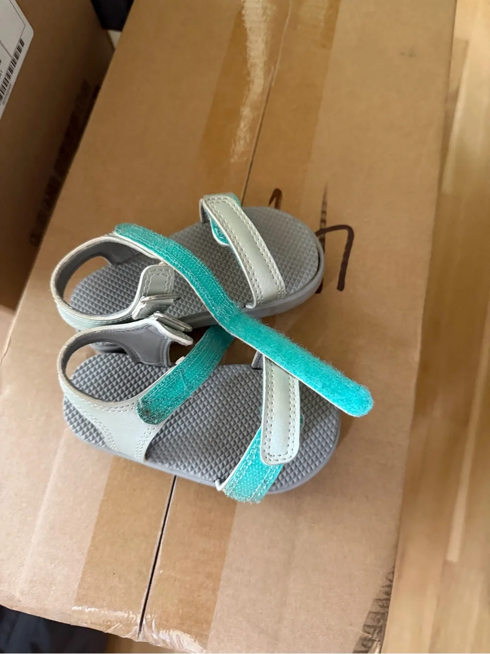 Ten little  Adjustable Teal and Gray Velcro Sandals